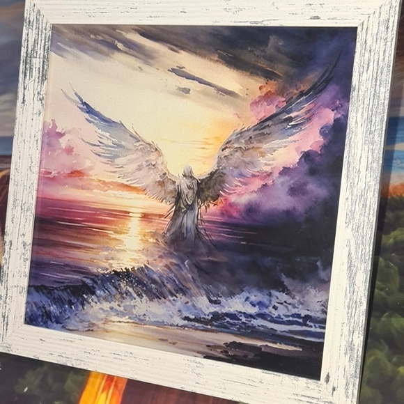 8x8 Angel Walking Over the Ocean Watercolor Art Oil Painting‎ Framed Print - Picture 4 of 11